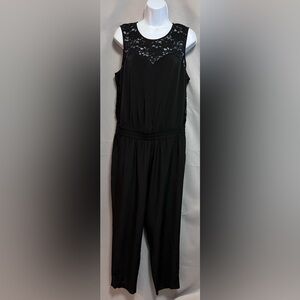 Express Women Size 12 Jumpsuit Black Sleeveless Lace Top Pockets‎ Harem Pants